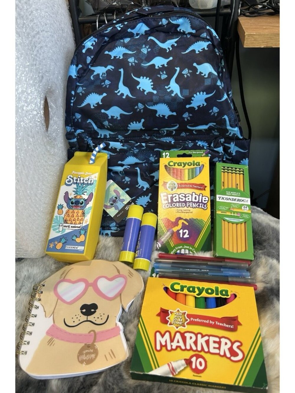 Back to School Bundle | Backpack & Supplies  Set #5 | Blue Dinosaur | Medium